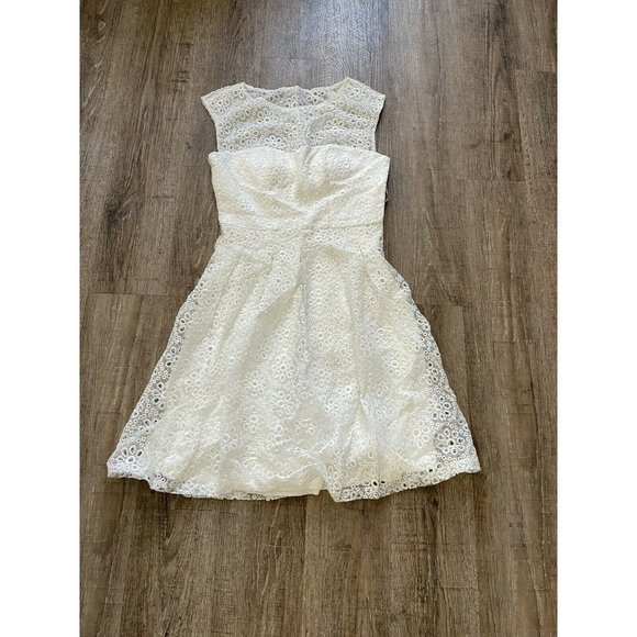 Sue Wong Womens Lace Fit & Flare Cocktail Dress White Sz 4 - Picture 1 of 3